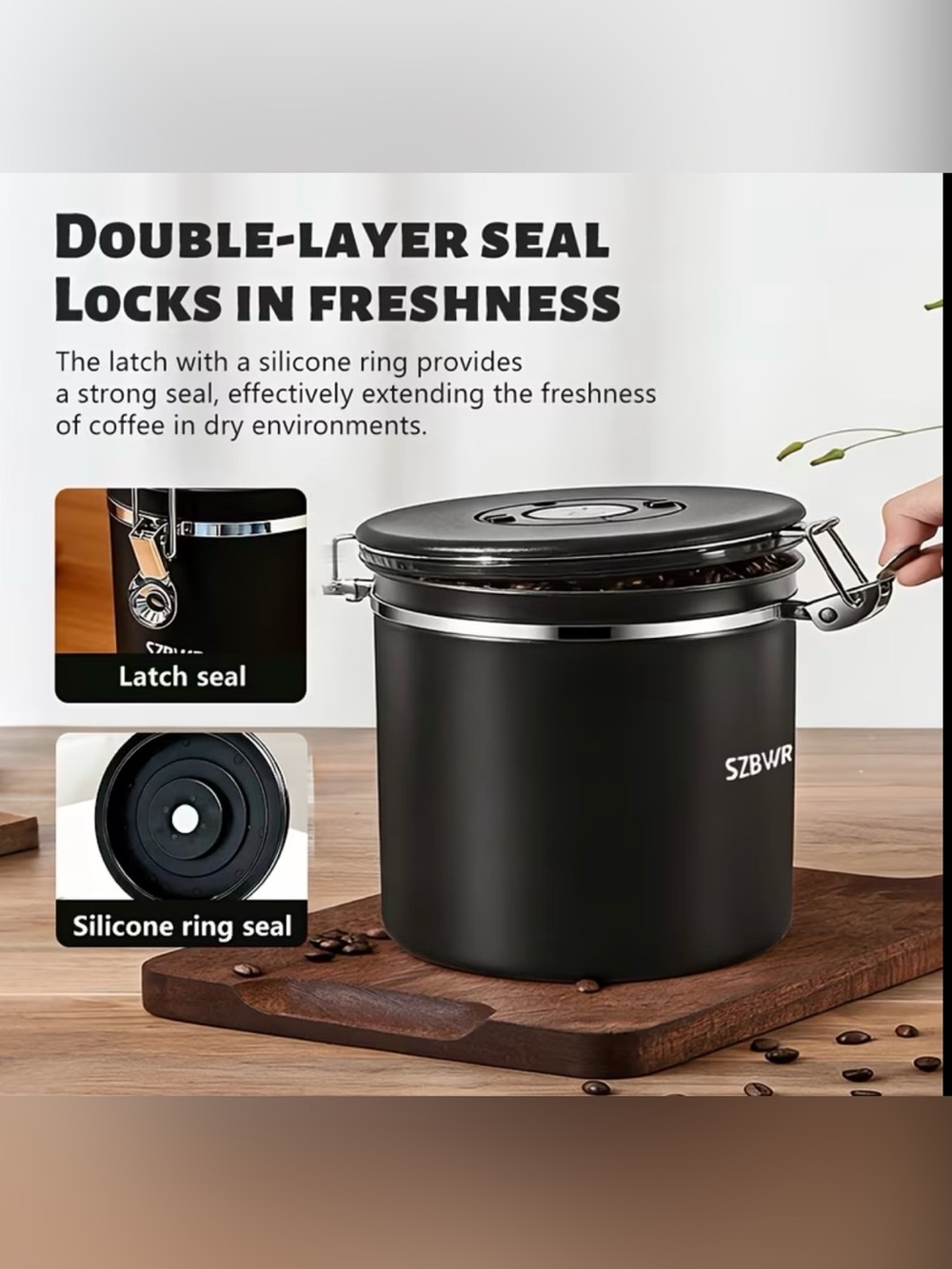 Black Airtight Coffee Storage Canister 60 oz